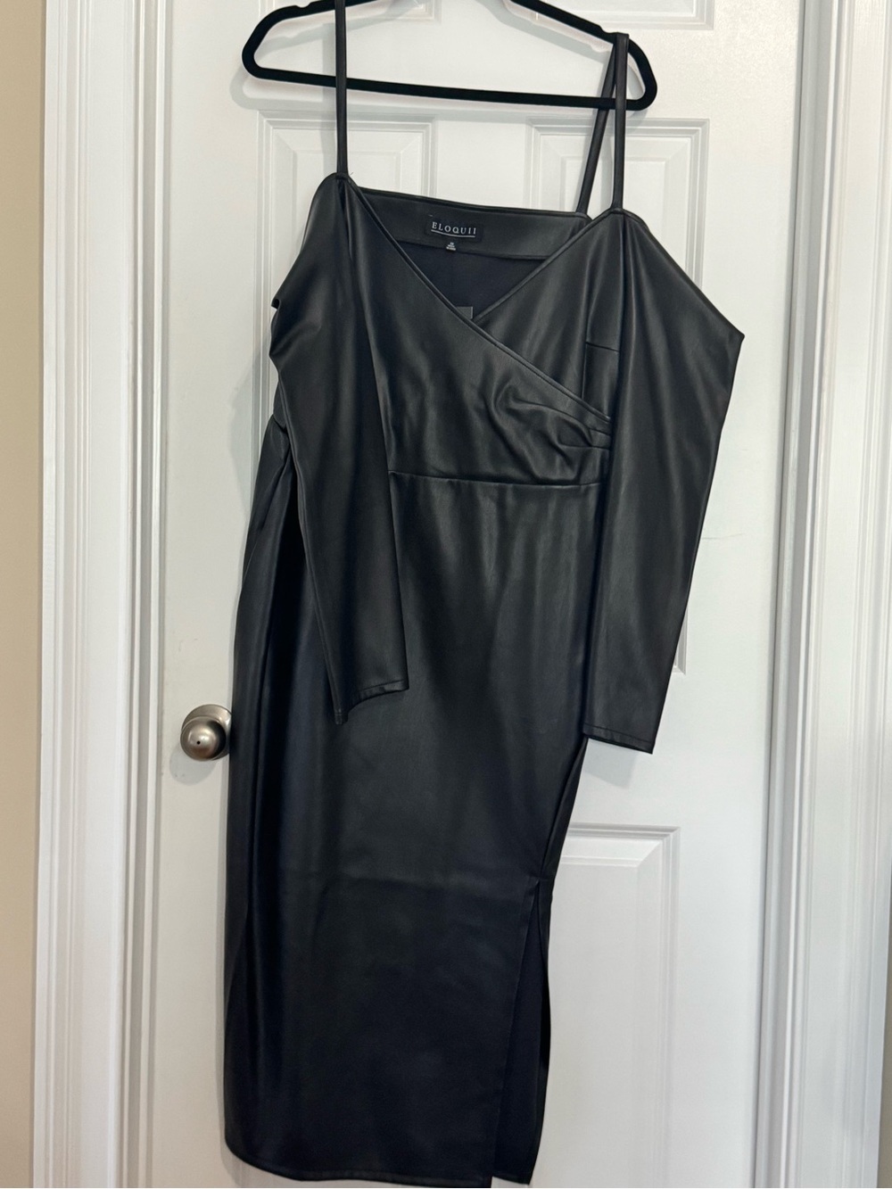 Eloquii Black Cold Shoulder Faux Leather Midi Dress
